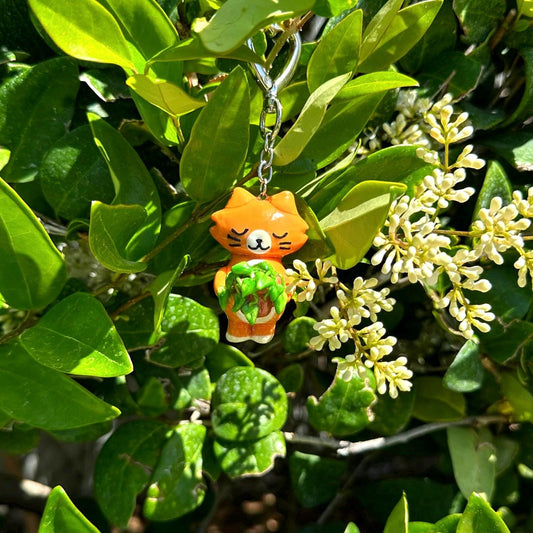 Handmade Plant Cat Keychain
