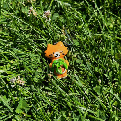 Handmade Plant Cat Keychain